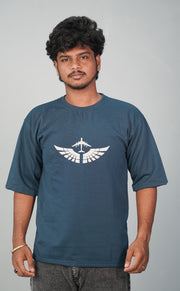 Five Sleeve Round Neck AERO Printed Tshirt for Men- Petrol Blue-T-Shirt-7 Man